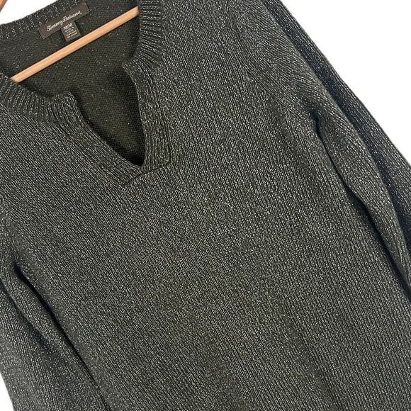 TOMMY‎ BAHAMA Women's M Metallic Wool Blend V-Neck 3/4 Pullover Tunic Sweater - Picture 1 of 10